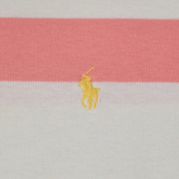 90s Polo Ralph Lauren Men's Iconic Polo Shirt Stripe Salmon Pink White Vintage M - Picture 4 of 13
